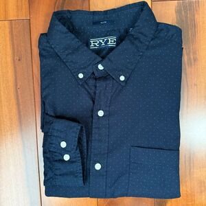 Hawker Rye Button Down Shirt Mens XL Navy Blue Excellent Slim Fit Polka Dot